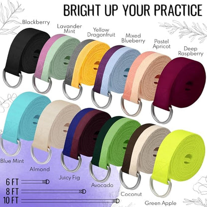 TECEUM Yoga Strap & Mat Strap – 2 IN 1 – Cotton – 6 ft 8 ft 10 ft (30+ colors) – Adjustable