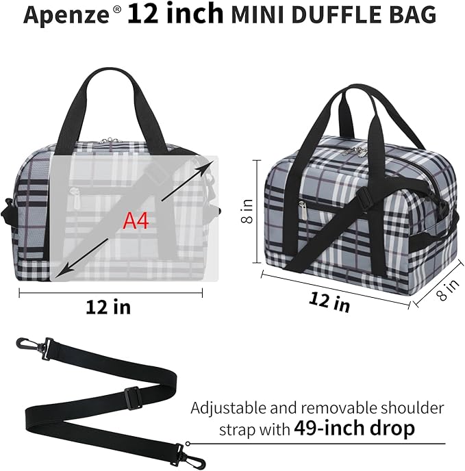 Small Gym Bag Carry On Bag - 12 in Mini Duffle Bag Lightweight for Overnight Travel(Gray white