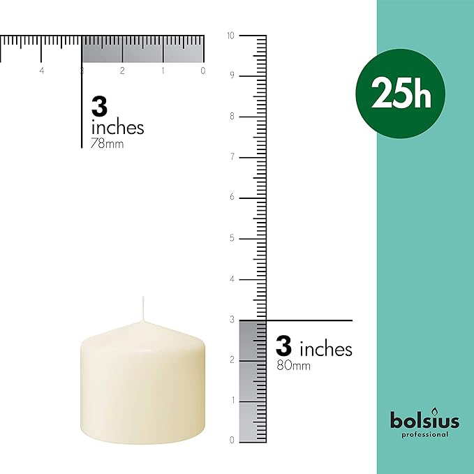 BOLSIUS 6 Ivory Pillar Candles Bulk - 3x3 Inches Candle Set - 25+ Hours Clean Burning - No Palm Oil