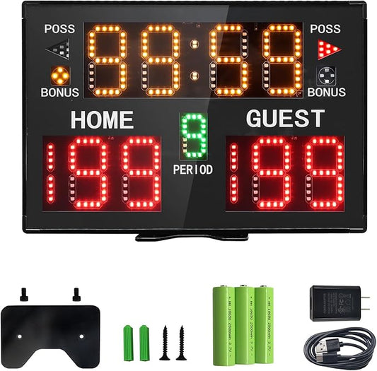 Basketball Digital Scoreboard with Remote,Battery Powered Portable Tabletop Electronic Scoreboard