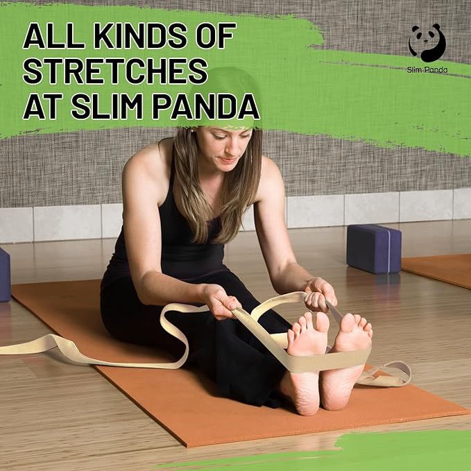 Slim Panda Yoga Strap for Stretching,Cotton Yoga Strap with Adjustable D-Ring Buckle,Non-Elastic
