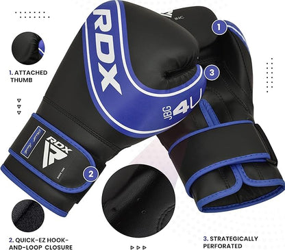 RDX Kids Boxing Gloves, 6oz 4oz Junior Training Mitts, Maya Hide Leather Ventilated Palm, Muay Thai