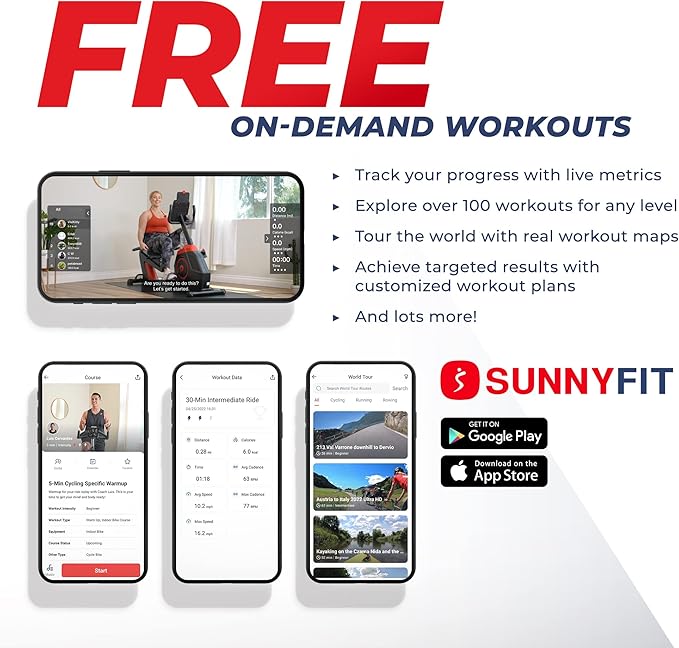 Sunny Health & Fitness Smart Indoor Recumbent Bike Trainer, Home Full Body Workout & Cardio Cycling