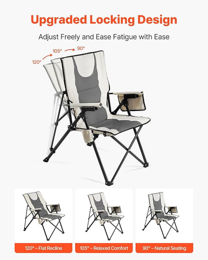 VEVOR Folding Camping Chair, 3 Reclining Positions, Outdoor High Back Camping Chair, 260lbs Weight
