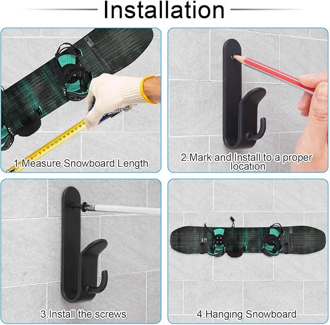 Snowboard Wall Mount Clips, Horizontal Skateboard Wall Mount，Snowboard Display Stand for Room