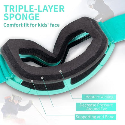 Freela Kids Ski Snowboard Goggles for Toddler(3-14) Youth Anti Fog Anti UV Goggles Girls Boys Snow