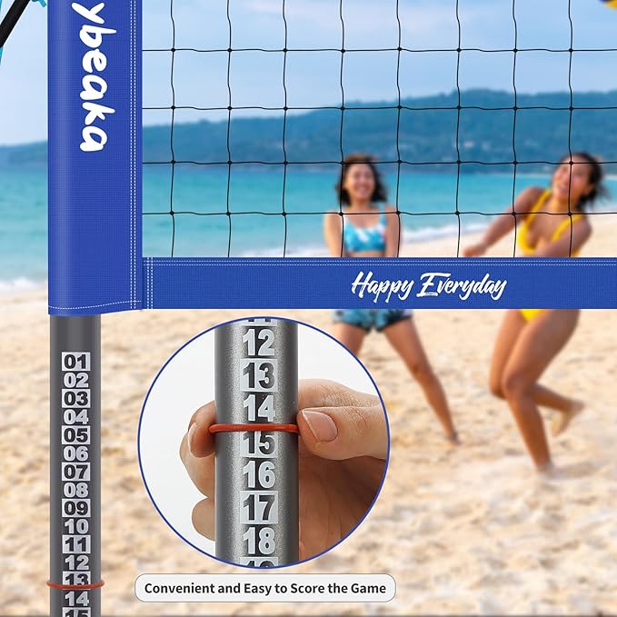 Outdoor Portable Volleyball Net Set for Backyard Beach with Adjustable Heavy Duty Poles, Durable