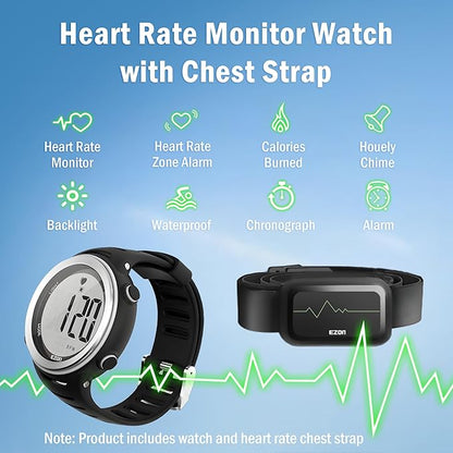 EZON Heart Rate Monitor and Chest Strap, Exercise Heart Rate Monitor, Sports Watch with HRM