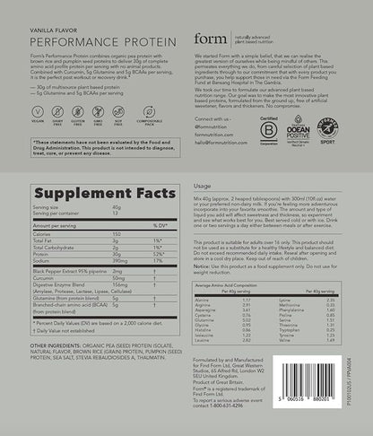 Form Performance Protein - Vegan Protein Powder - 30g of Plant Based Protein per Serving, with