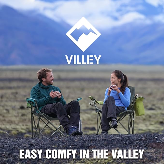 VILLEY Camping Chair, Oversized Folding Camp Chair, Portable Outdoor Chairs Support 400 LBS with