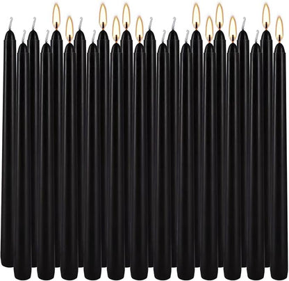 24 Pack Black Taper Candles, 7-8 Hours Burn Time, Unscented, Smokeless and Dripless, 0.75 x 10 Inch