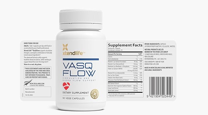 Xtendlife VasQFlow Natural Nitric Oxide Booster Supplement - Circulation & Blood Flow Support with
