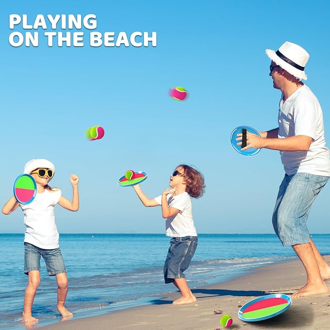 Toss and Catch Ball Game Set, Beach Outdoor Toys for Kids Boys with Paddle, Balls and Storage Bag