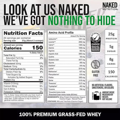 NAKED Whey Vanilla Protein Powder - Only 3 Ingredients - Grass Fed Whey Protein Powder, Vanilla