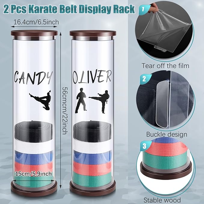 Tatuo 20 Belts Acrylic Karate Belt Display Rack with 6 Sheets Stickers Martial Arts Belt Display