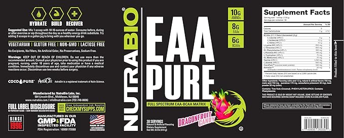 NutraBio ??EAA Pure ??9 Amino Acids ??Muscle Repair and Recovery, 30 Servings, Dragon Fruit Candy