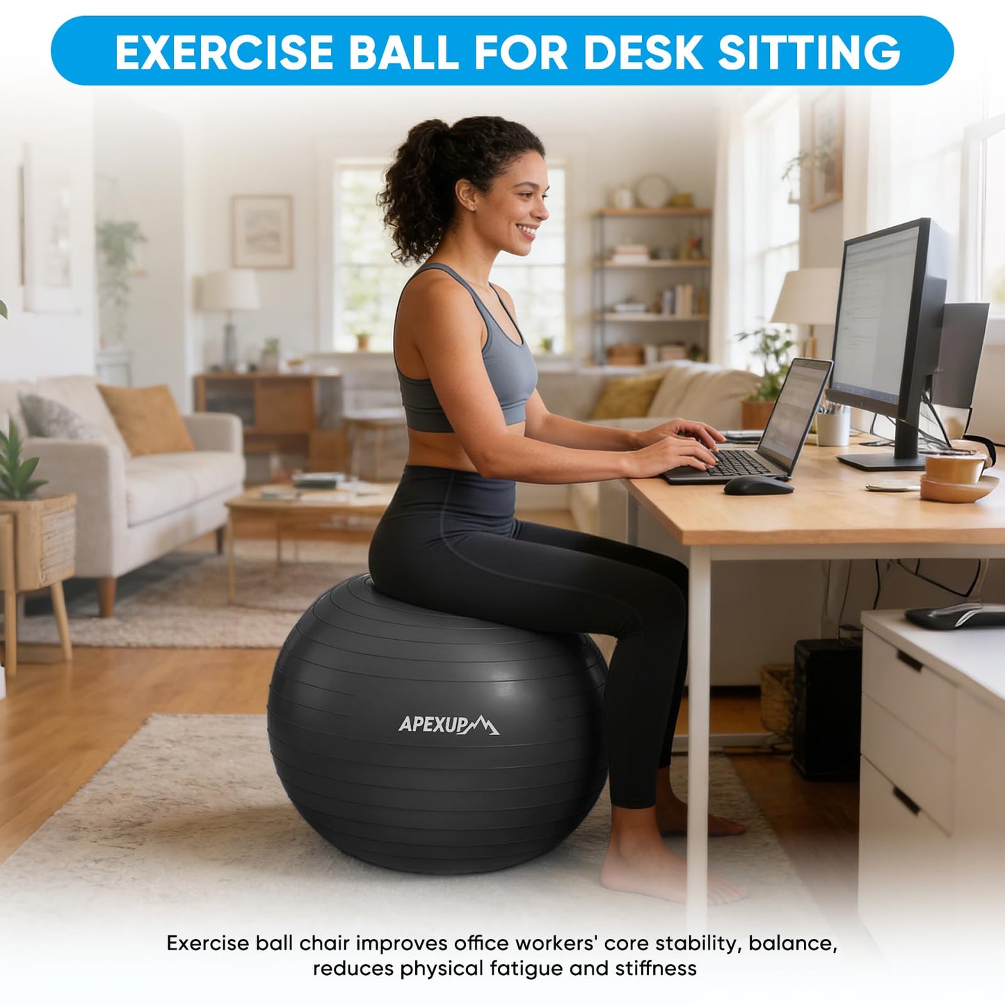 APEXUP Yoga Ball, 660 lbs Anti-Burst Exercise Ball with Pump, 5 Sizes