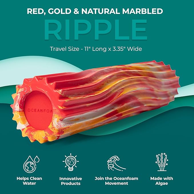 Oceanfoam Ripple Travel Foam Roller (11" x 3.35") Firm Mini Foam Roller for Physical Therapy, Deep