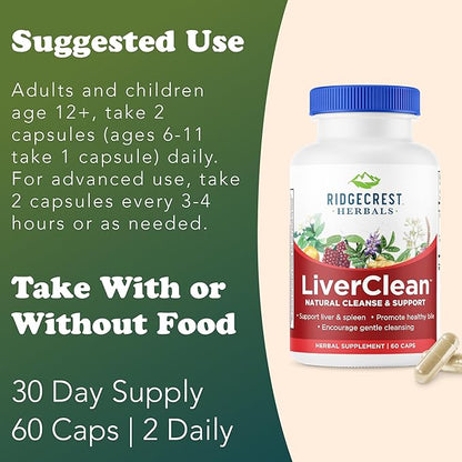 Ridgecrest Herbals LiverClean, Herbal Liver Support Supplement, Blessed Thistle, Dandelion, Detox