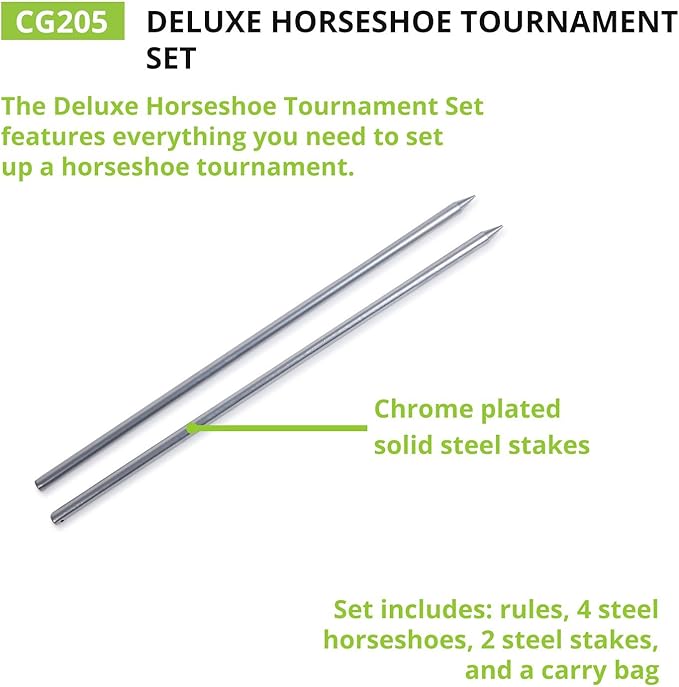 Champion Sports Horseshoe Set: Traditional Outdoor Lawn Game includes Four Professional Solid Steel