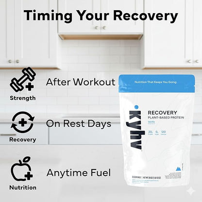 Recovery Plant Based Protein Powder, Vanilla Flavor - 20g Complete Vegan Protein, 0g Sugar, 120