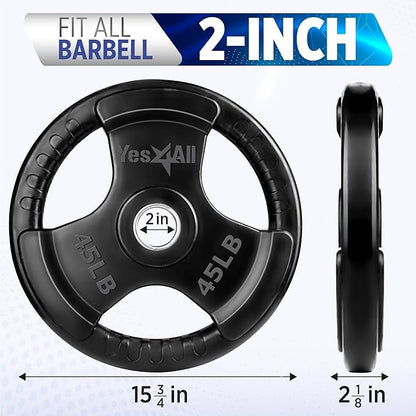 Yes4All Rubber Grip Plates for Barbell, 2-Inch Weight Plates for Weightlifting and Strength