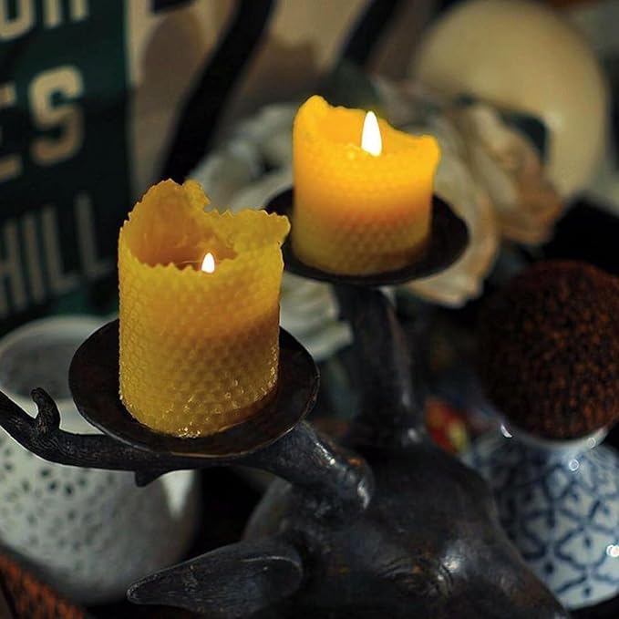 6 Packs Natural Beeswax Candles, Hand Rolled Honeycomb Beeswax Pillar Candles, Pure Bee Wax Gifts