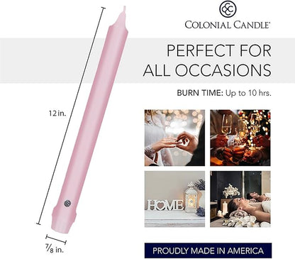 Colonial Candle Unscented Taper Candle, Classic Collection, Persian Pink, 12 in, Pack of 12 - Up to