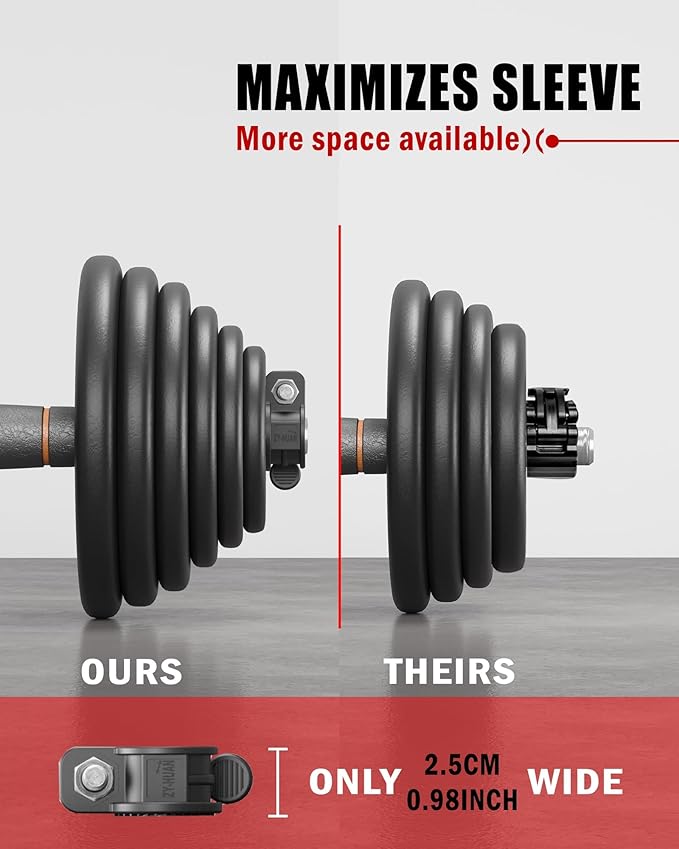 Narrow Barbell Clips 2.5cm Width for Olympic Bars, 0.9-1.18inch Adjustable Weight Clamps, Quick