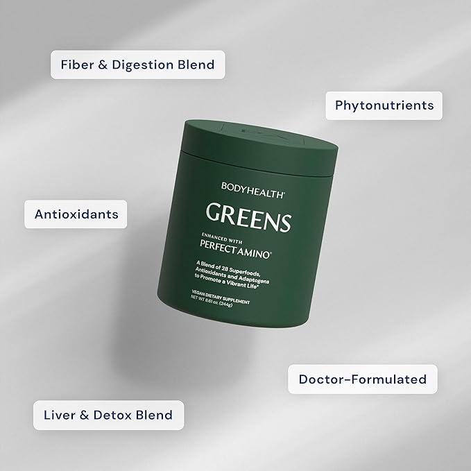 BodyHealth Greens Enhanced with PerfectAmino - Daily Superfood Green Apple Smoothie Powder with