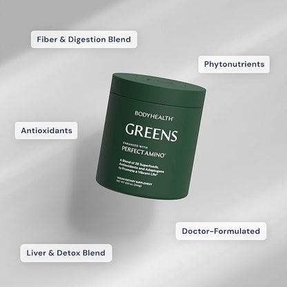 BodyHealth Greens Enhanced with PerfectAmino - Daily Superfood Green Apple Smoothie Powder with