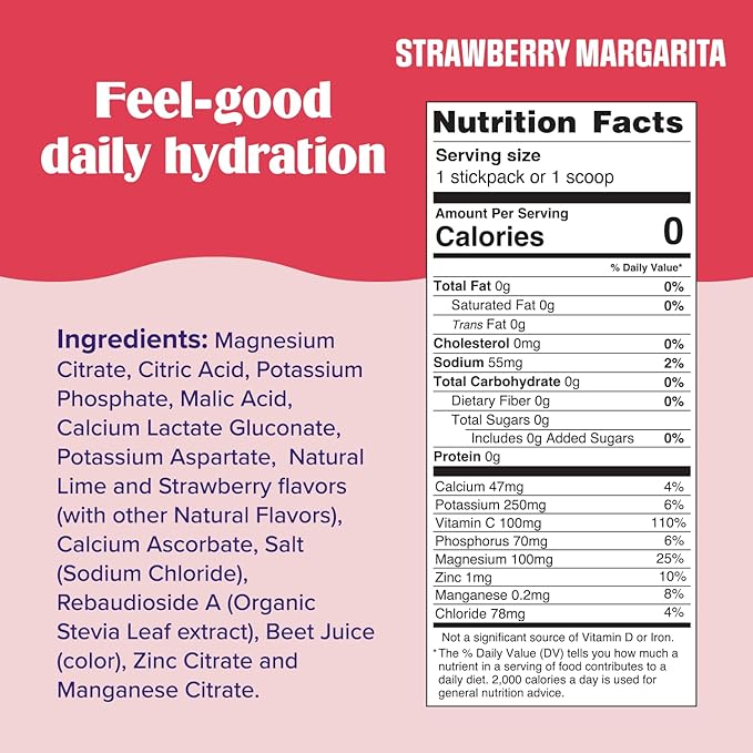 Ultima Replenisher Daily Electrolyte Powder Drink Mix – Sugar Free – Strawberry Margarita, 90