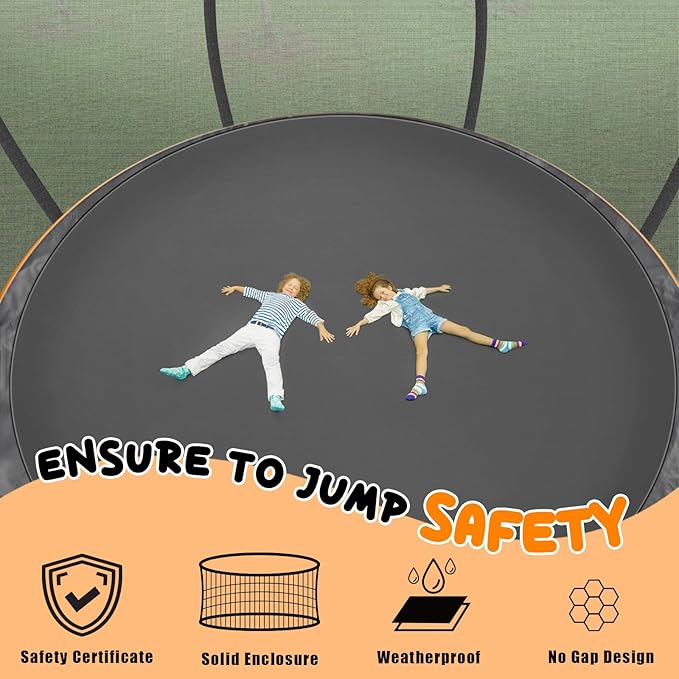 Trampoline 12FT 14FT 15FT 16FT for Kids/Adults - Outdoor Recreational with Enclosure Net Curved