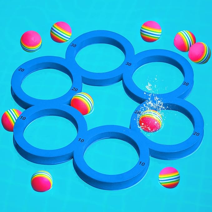 Hiboom Pool Game with Score, Combo Foam Pool Floats with 10 Colorful Tossing Balls, Toss Game