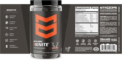 MTN OPS Ignite Trail Packs Energy Drink Powder, Gluten Free Nootropic Supplement Drink Mix, L