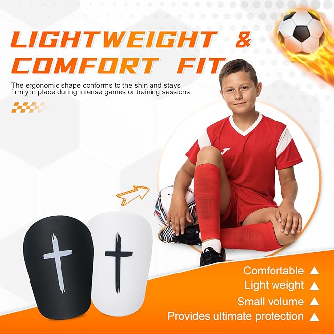 2 Pairs Mini Soccer Shin Guards for Kids Youth & Adults - Ultra Lightweight Small Shin Pads