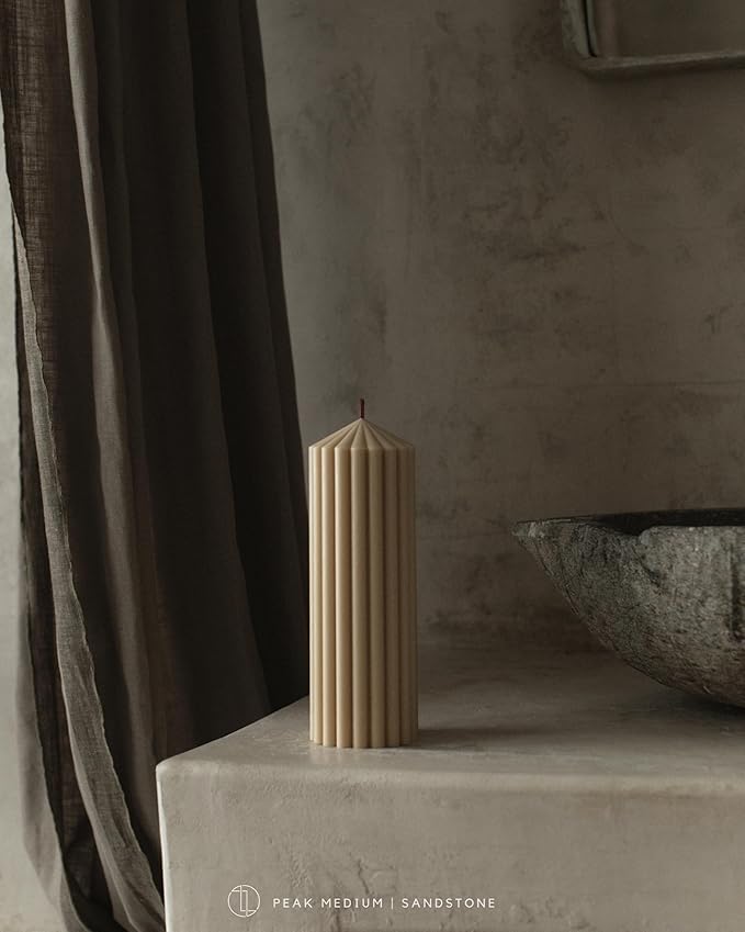 LAWA Ribbed Peak Pillar Candle - Large Beautiful Handmade Pillar Scented Soy Wax Candle Elegant