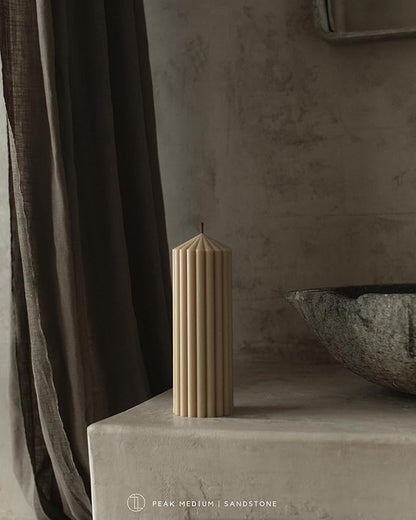 LAWA Ribbed Peak Pillar Candle - Large Beautiful Handmade Pillar Scented Soy Wax Candle Elegant