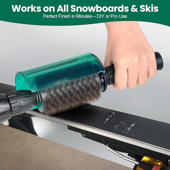 Ski Snowboard Roto Brush Kit with Quick-Change Axle 3 Professional Brushes: Brass, Horsehair, Nylon