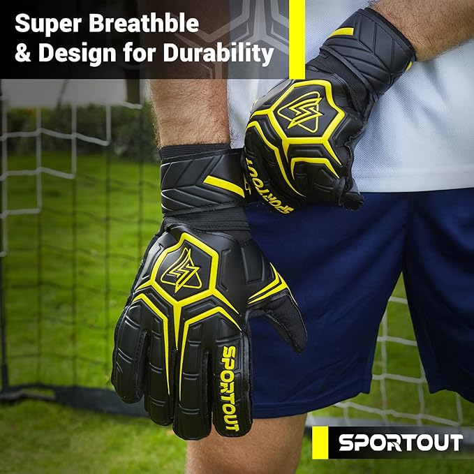 Sportout Goalie Gloves, Goalkeeper Gloves with Finger Protection, Breathable Soccer Goalie Gloves