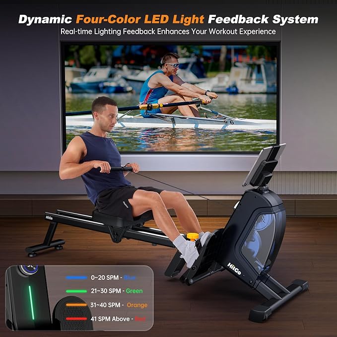 Magnetic Rowing Machine for Home Use, Foldable Rower with 32 Levels of Silent Resistance, LED Light