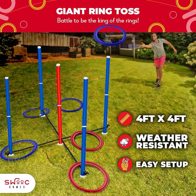 SWOOC Games - King Toss™ | Giant Ring Toss Game for Kids and Adults (4ft x 4ft) | Weatherproof