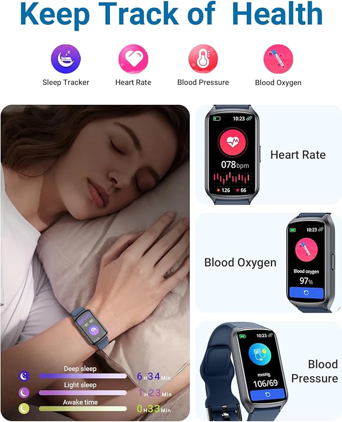 Health Fitness Tracker with 24/7 Heart Rate, Blood Oxygen, Blood Pressure, Sleep Tracker, 5ATM