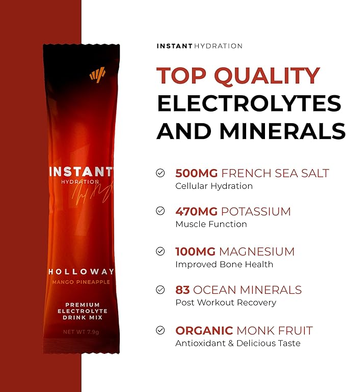 Instant Hydration Electrolytes Powder Packets - Mango Pineapple Drink Mix - Zero Sugar - Keto