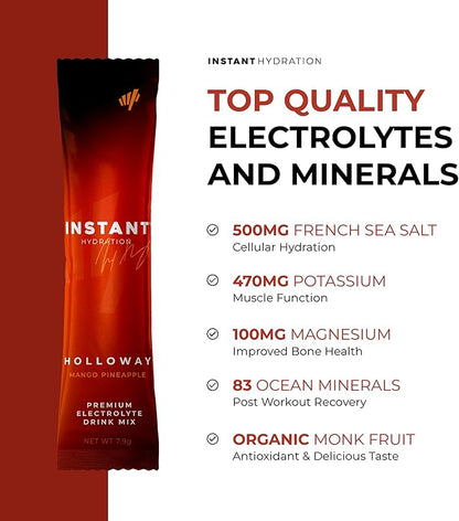 Instant Hydration Electrolytes Powder Packets - Mango Pineapple Drink Mix - Zero Sugar - Keto