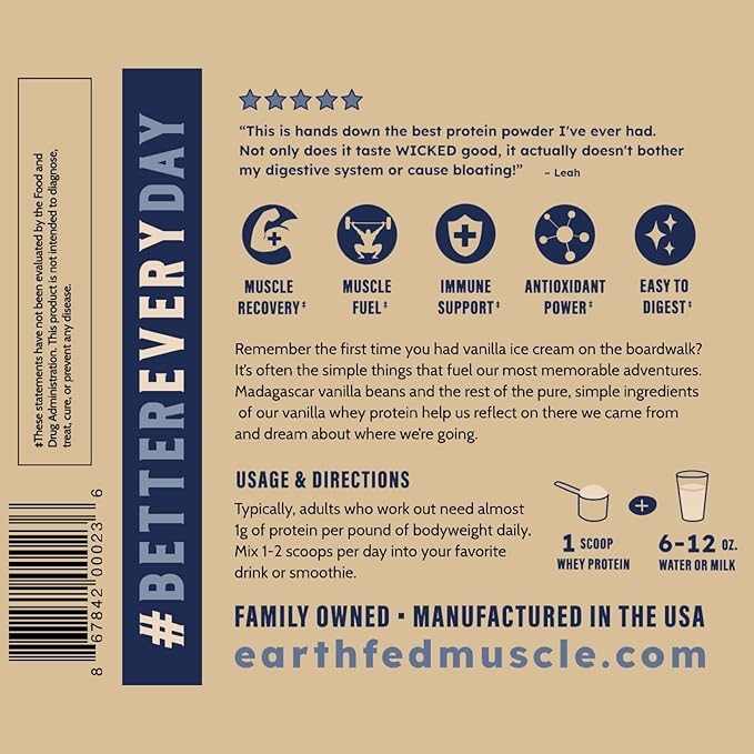 Earth Fed Muscle Whey Back Irish Grass Fed Whey Protein Isolate - NSF-Certified. No Artificial