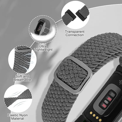 Braided Band Compatible with Fitbit Charge 6/Fitbit Charge 5, Soft Nylon Solo Loop Adjustable