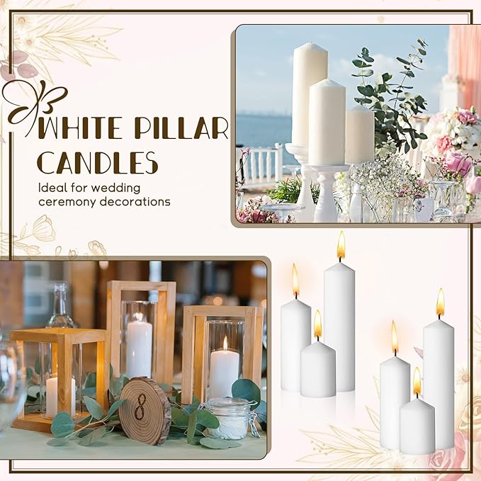 36PC Pillar Candles Bulk 2 in x 3, 6, 8 Inch Long Burning Wax Pillar Candles Unscented Smokeless