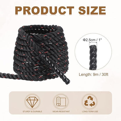 MECCANIXITY Battle Rope 30ft x 1 Inch Polyester Workout Rope Heavy Fitness Exercise Rope for