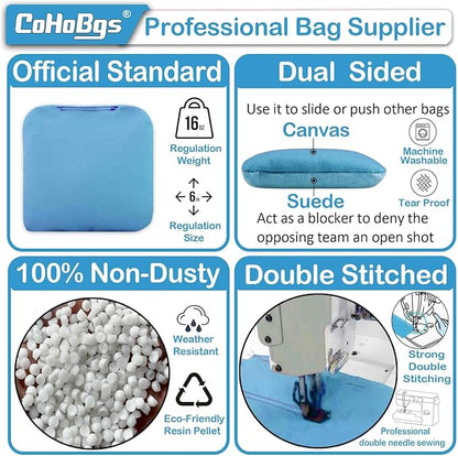 CoHoBgs Corn Hole Bags Set 8, Professional Cornhole Bags Dual-Sided Slick & Stick Resin Filled